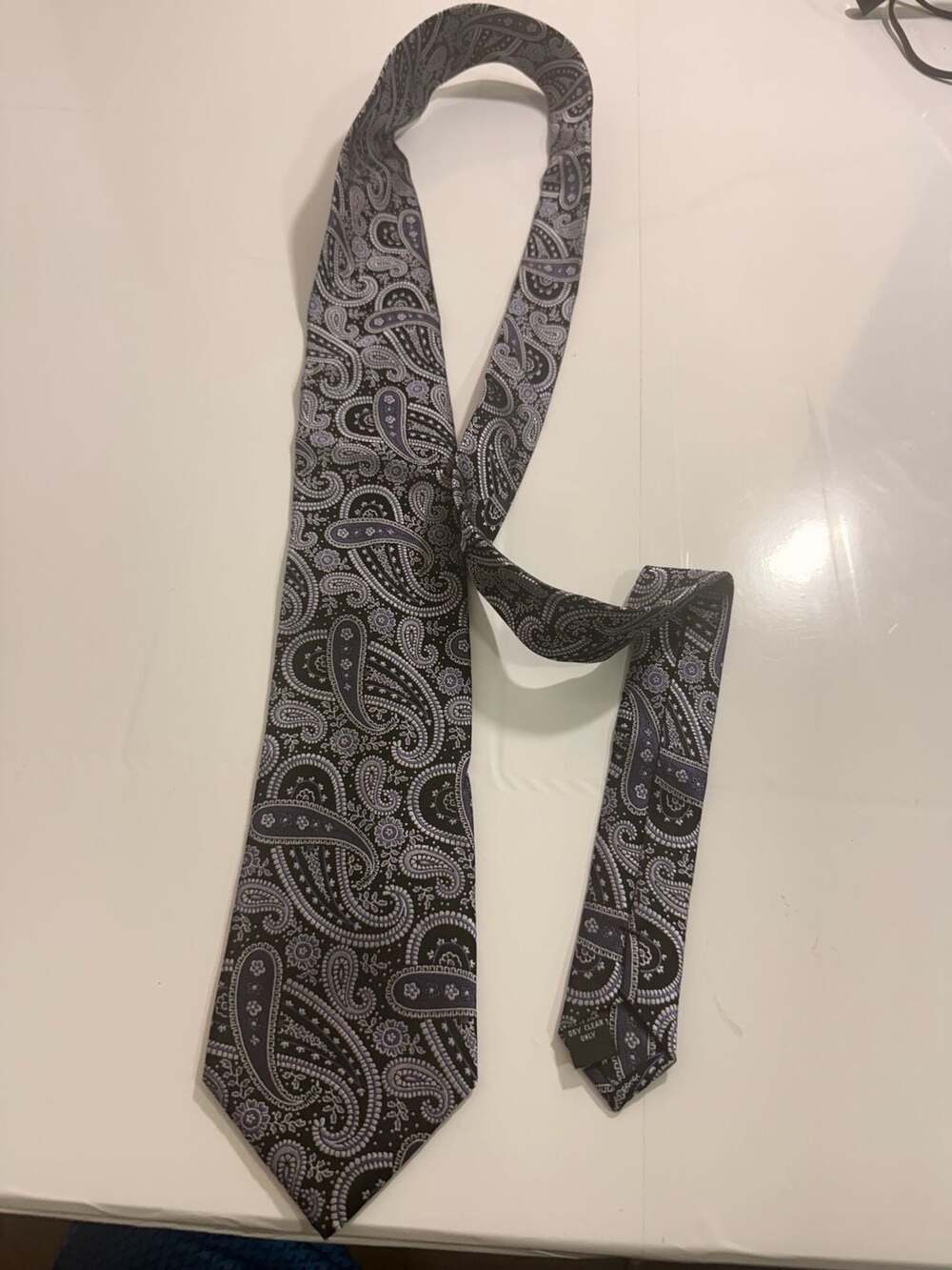 Pronto Uomo Paisley Necktie Black Gray Silk